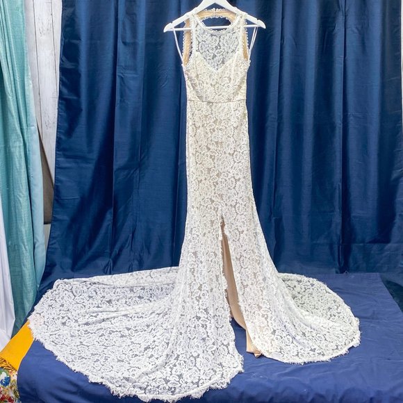 Whimsical Boho Wedding Gown Dress White Floral Lace Maxi Bride Love Everlasting - Picture 3 of 15